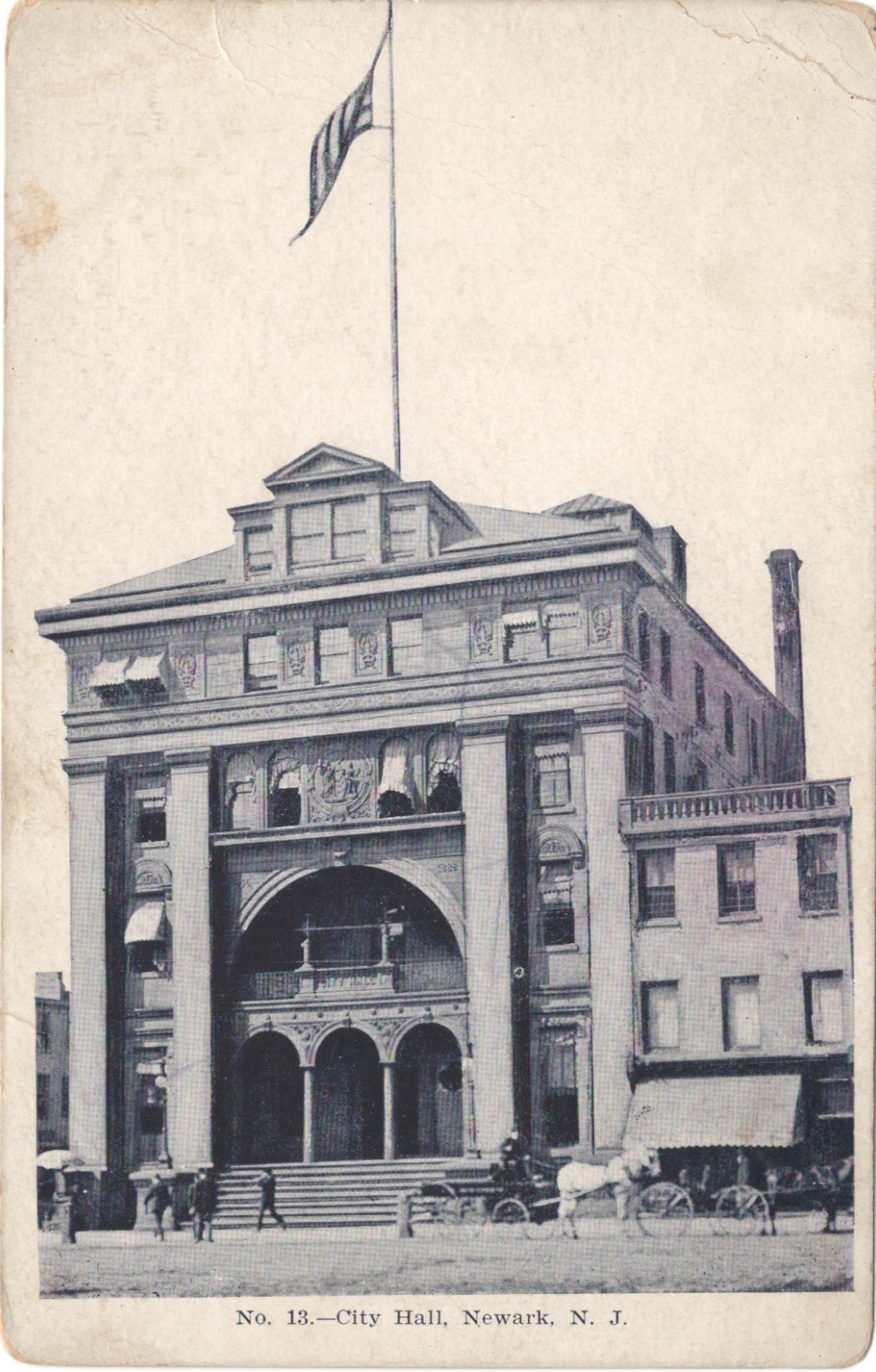 Newark New Jersey City Hall Street View Antique Postcard Unposted Good Condition
