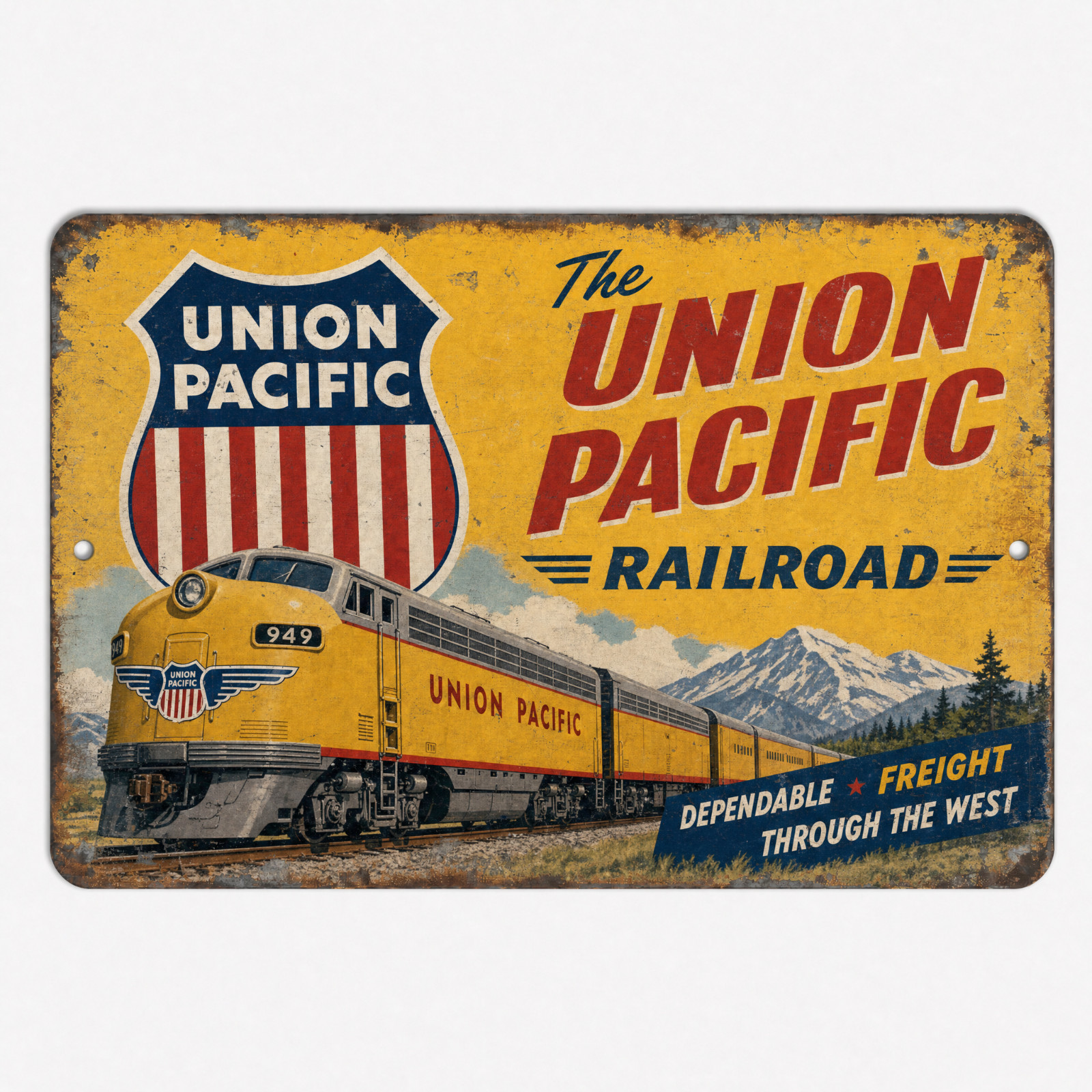 Union Pacific Railroad Metal Sign Vintage RR Retro Wall Art - 3 Sizes