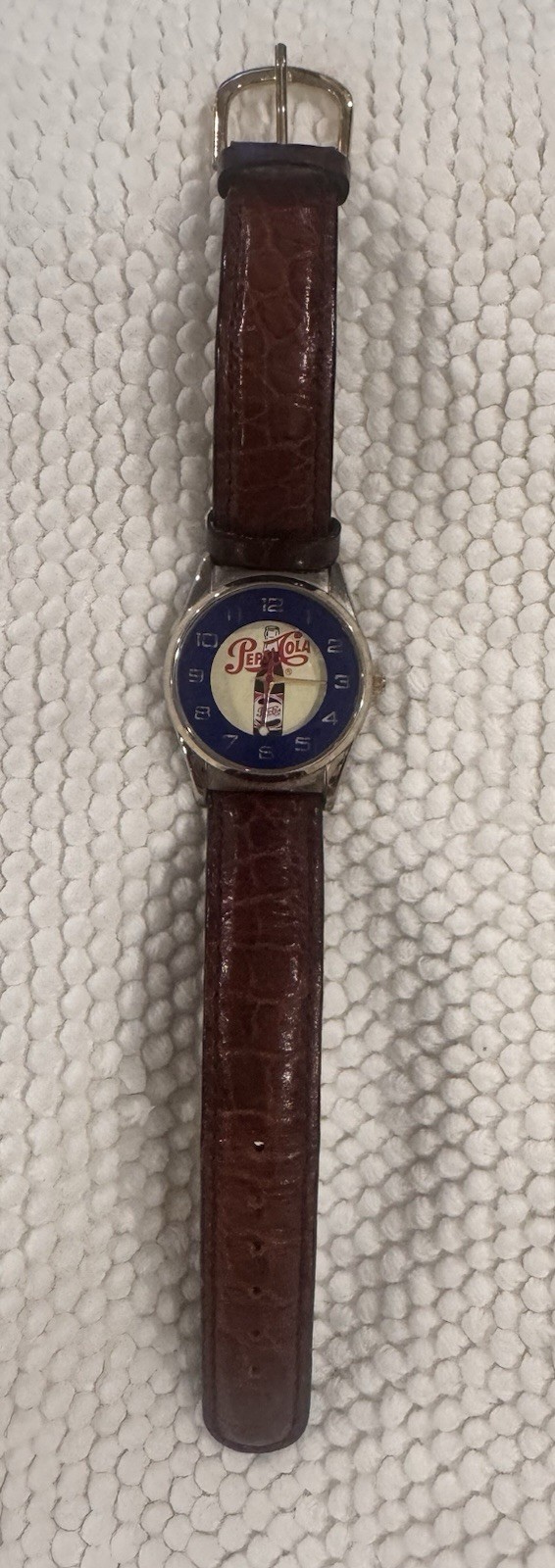 Vintage 1990’s Rare Fossil Made Pepsi Cola Logo Dial Wristwatch Leather Strap