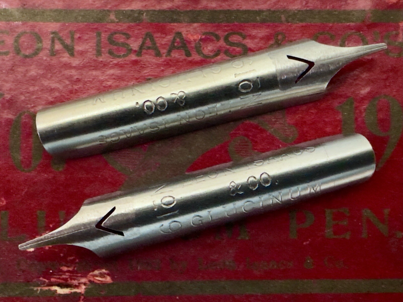 Two Rare Vintage Leon Isaac's No. 19 Glucinum Stub Dip Pen Nibs
