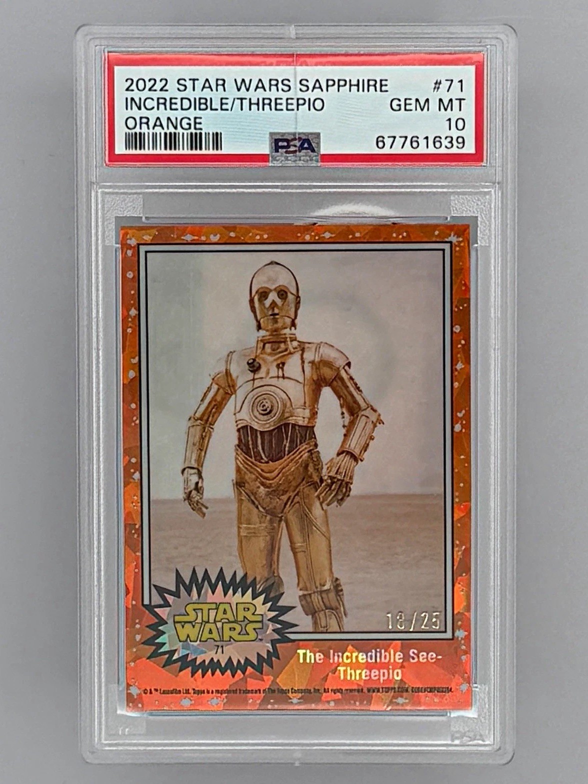 2022 Topps Star Wars Chrome Sapphire C-3PO Incredible Threepio Orange /25 PSA 10