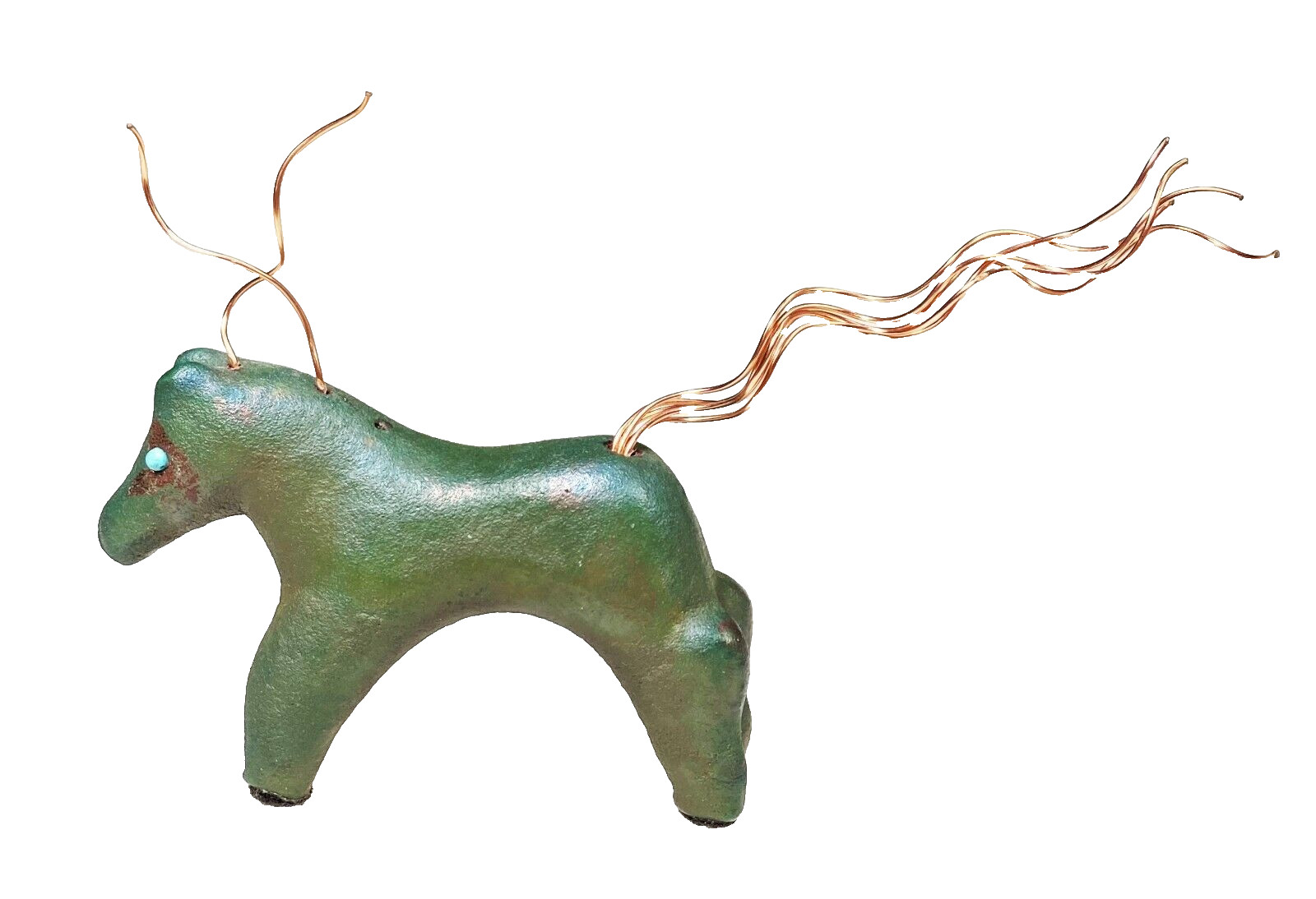 Raku Spirit Pony Green Clay Copper Figurine Jeremy Dillar ‌USA Folk Art Horse 