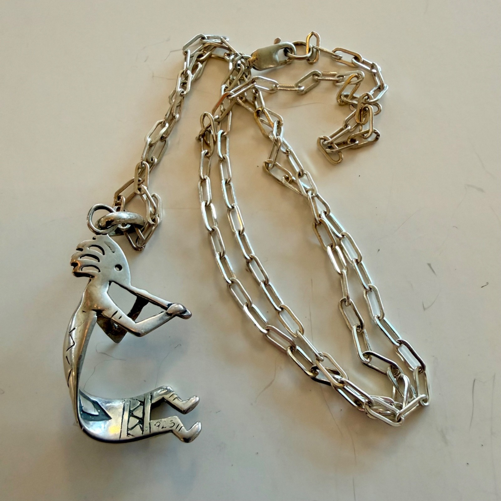 Vintage Kokopelli Pendant 925 Sterling Silver on 36\