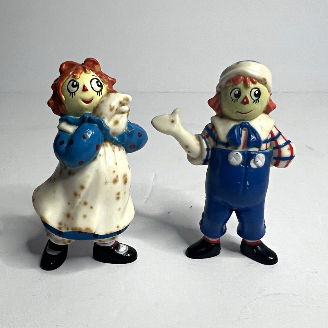 Vintage Raggedy Ann & Andy PVC Figures Lot of 2 Red Hair Blue Outfit