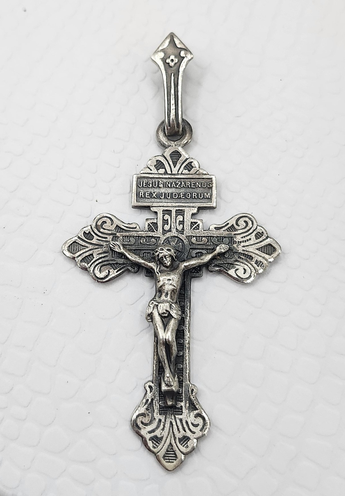 Antique Old Vintage LARGE Sterling Silver Pardon Crusifix Pendant