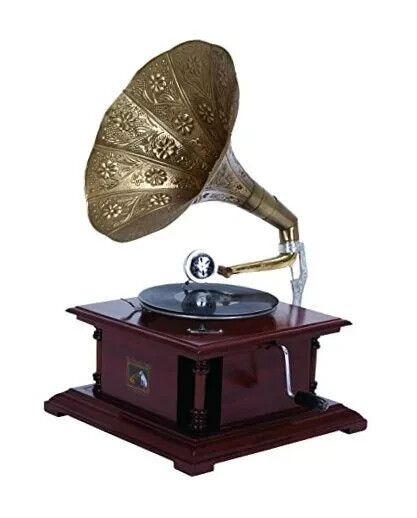 Deco 79 Wood Functional Gramophone with Record, 18