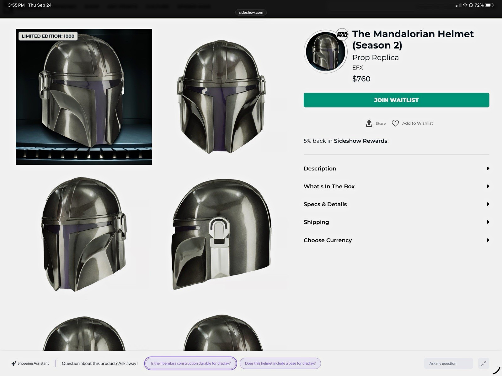 EFX Collectibles Star Wars The Mandalorian Beskar Helmet Silver/Black Replica