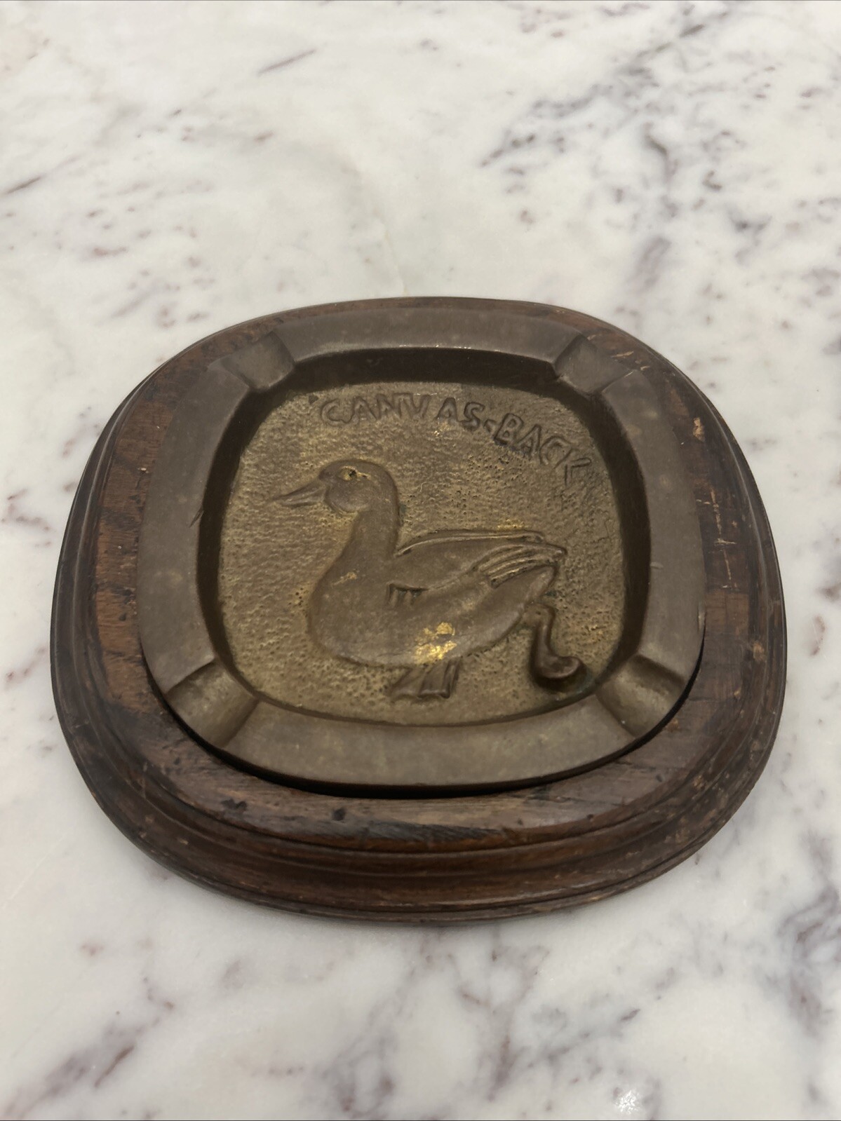 Valmazan Sarried Spain Heavy Brass Canvas Back Ashtray RARE Unique Vintage