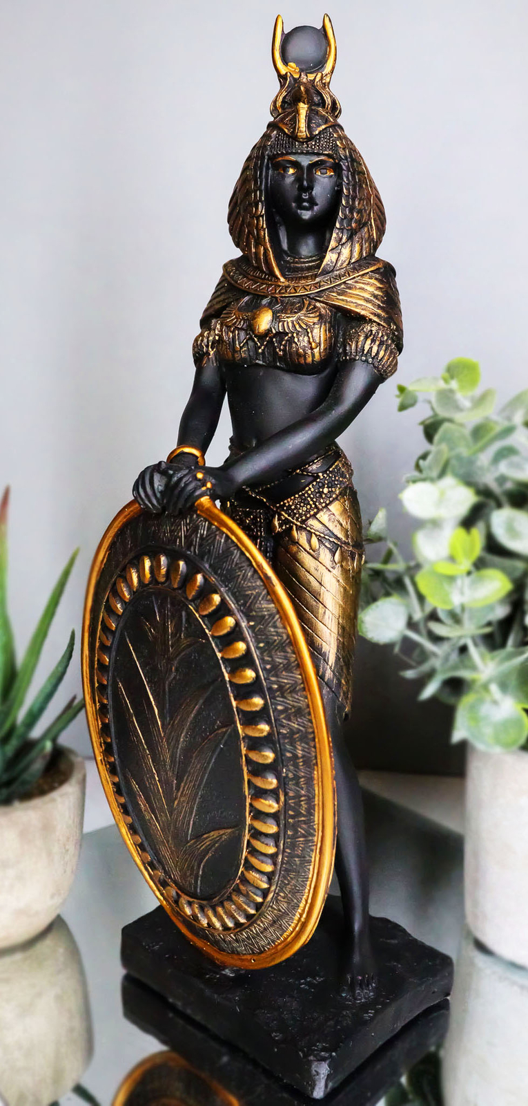 Ebros Egyptian Theme Isis Holding Shield Bronzed Resin Figurine 10.5