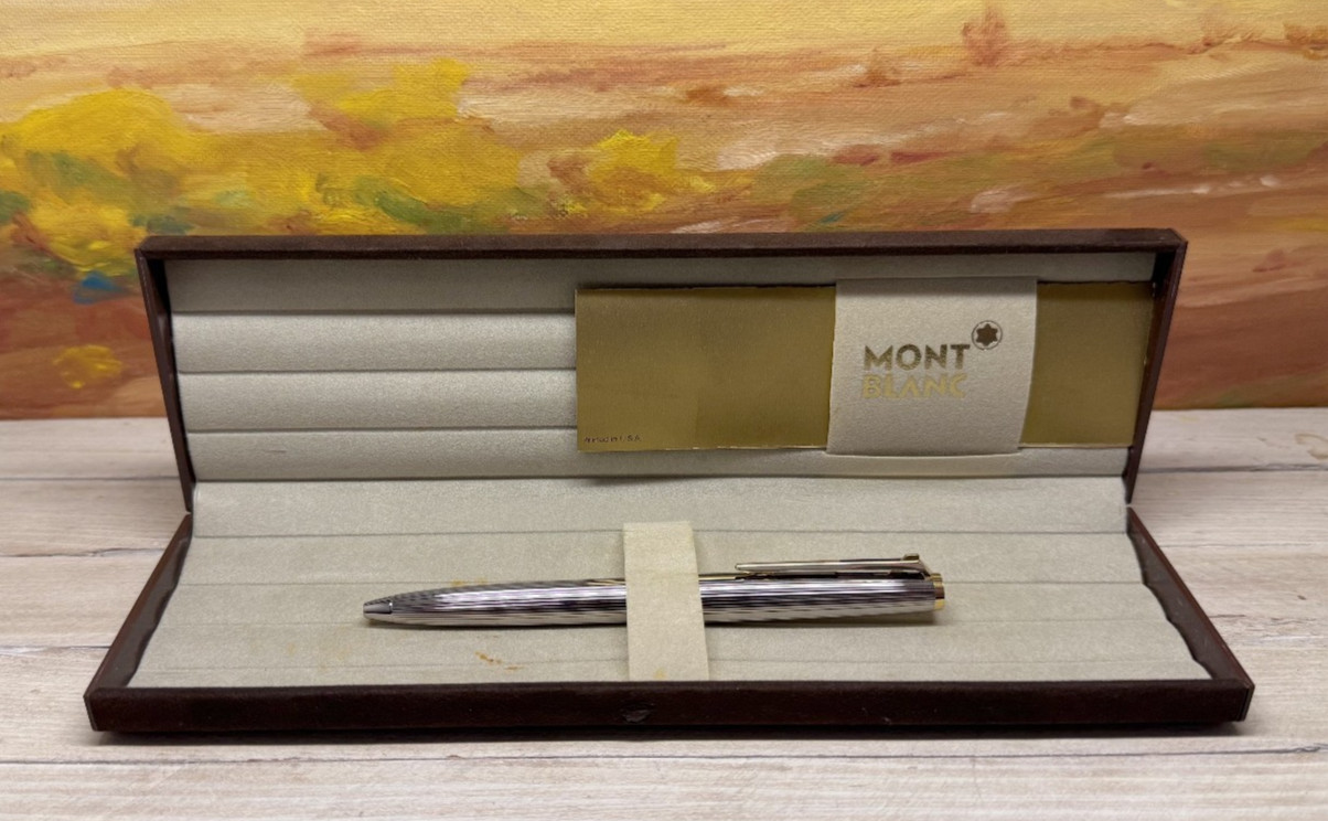 Vintage MONTBLANC M1866 Silver Tone Barrel & Cap with Gold Clip  Ballpoint Pen