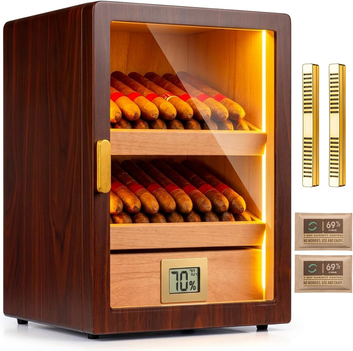 60-100 Count Cigar Humidor Cabinet with LED and Digital Hygrometer