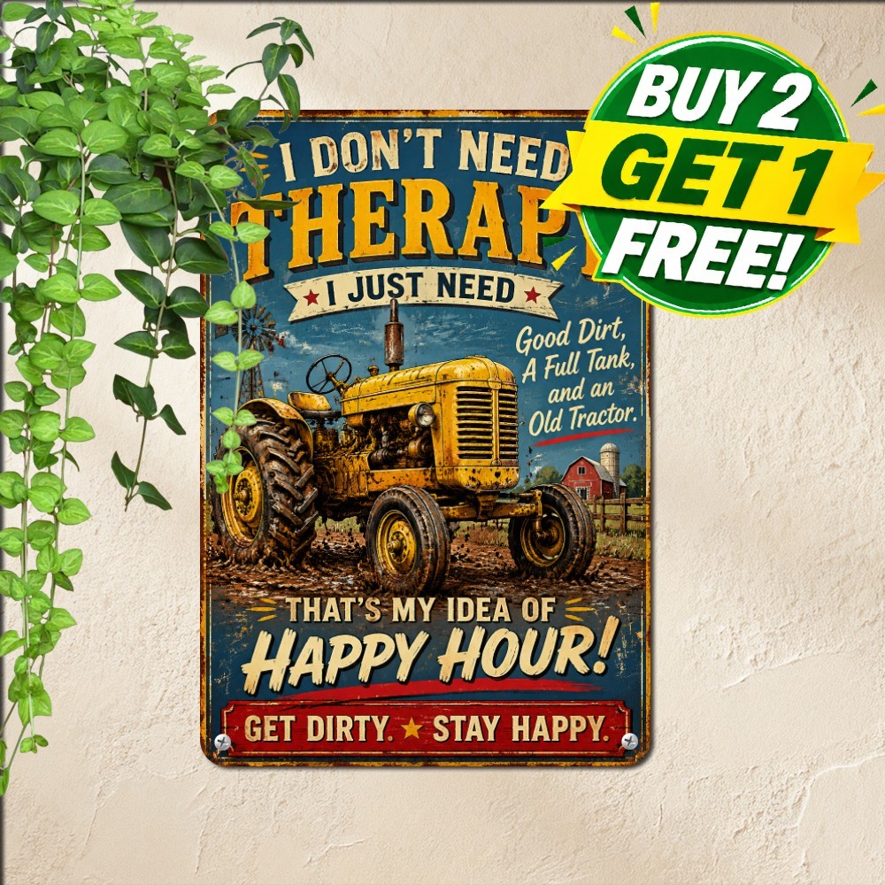 Yellow Farm Tractor At Work Sign Rural Country Agricultural Metal Tin Plaque