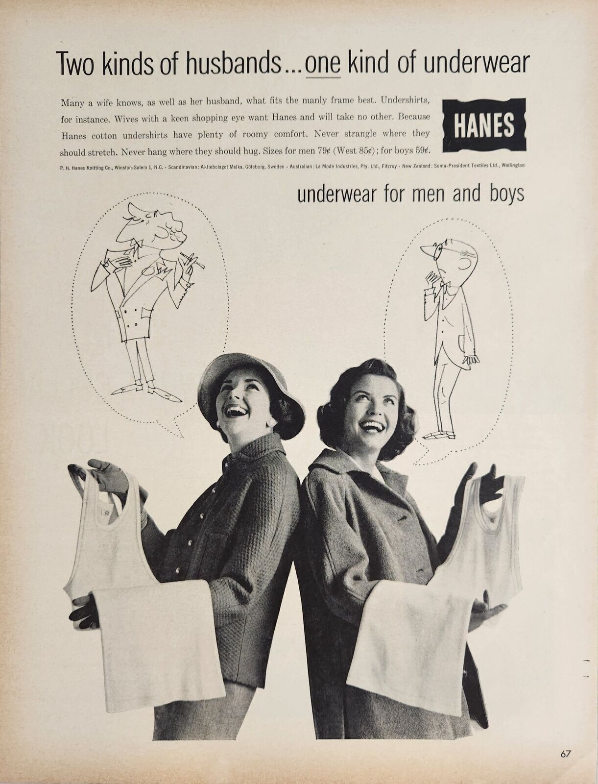 1959 Print Ad Hanes Underwear for Men & Boys Ladies & 2 Kinds of Husbands