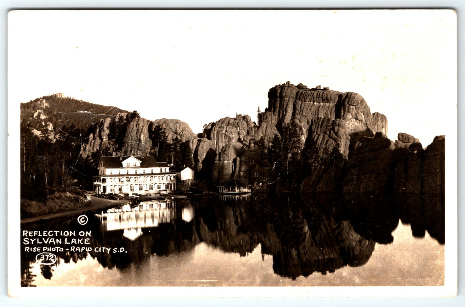 RPPC SYLVAN LAKE REFLECTION RAPID CITY SOUTH DAKOTA 1934 POSTCARD N-1 