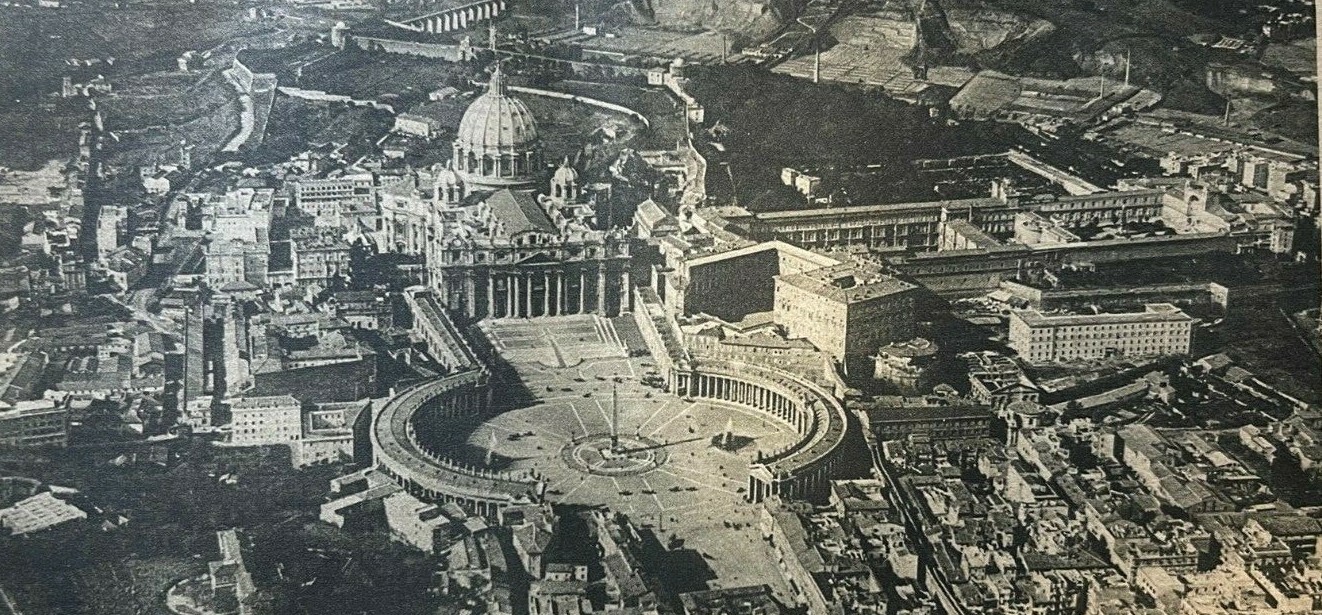 1917 Vintage WWI Illustration St. Peter\'s Cathedral & Vatican From an Airplane