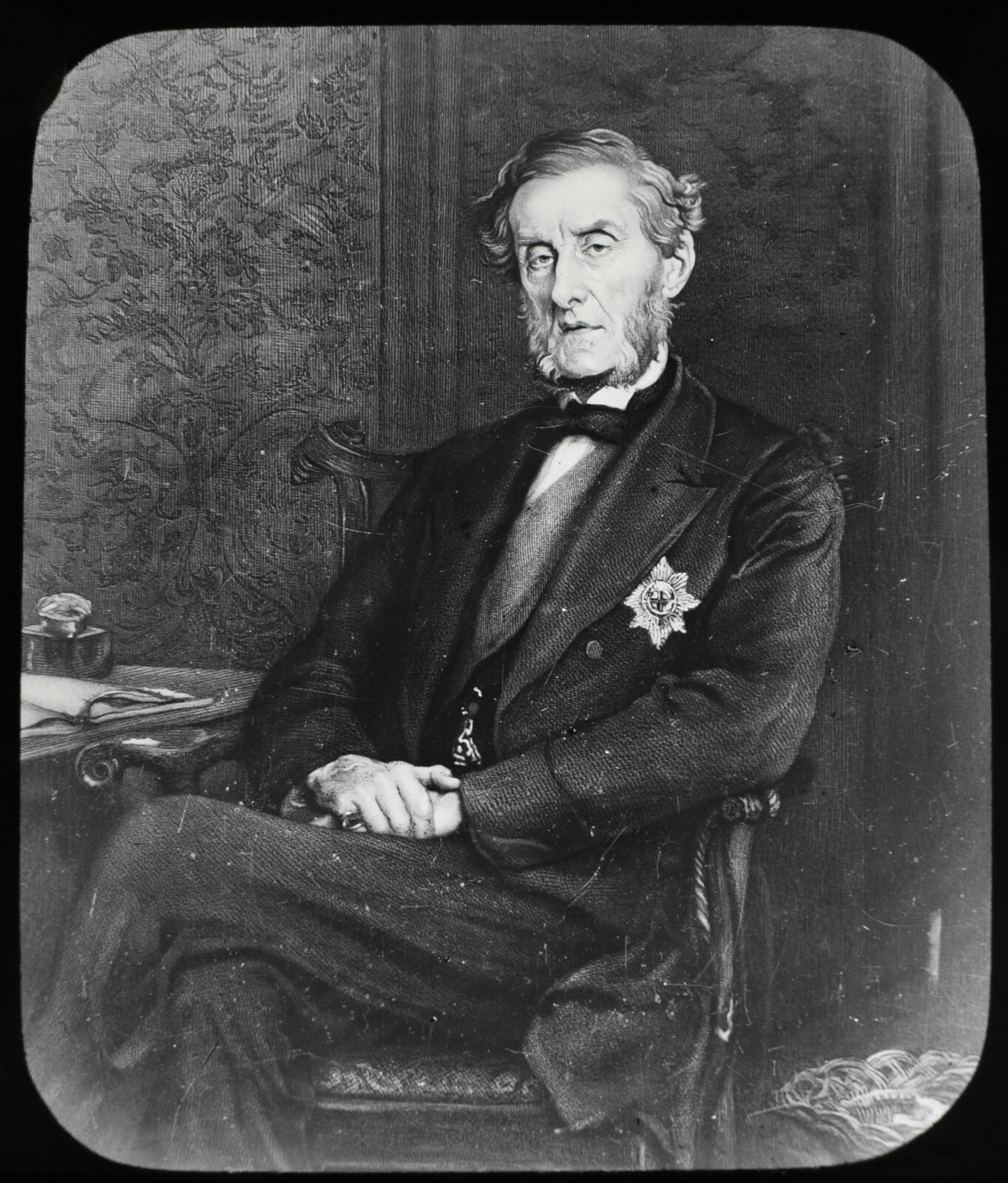 ANTIQUE Magic Lantern Slide LORD SHAFTESBURY PORTRAIT C1900 POLITICIAN 
