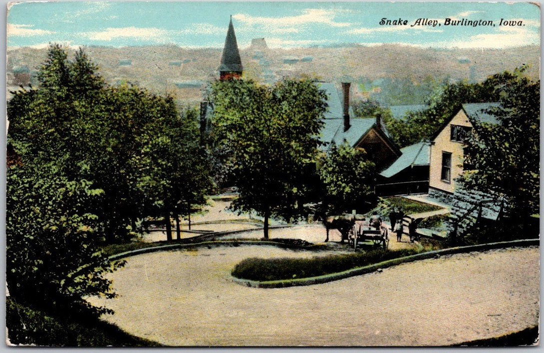 Antique 1911 Postcard Snake Alley, Burlington, Iowa ~ Knox Color