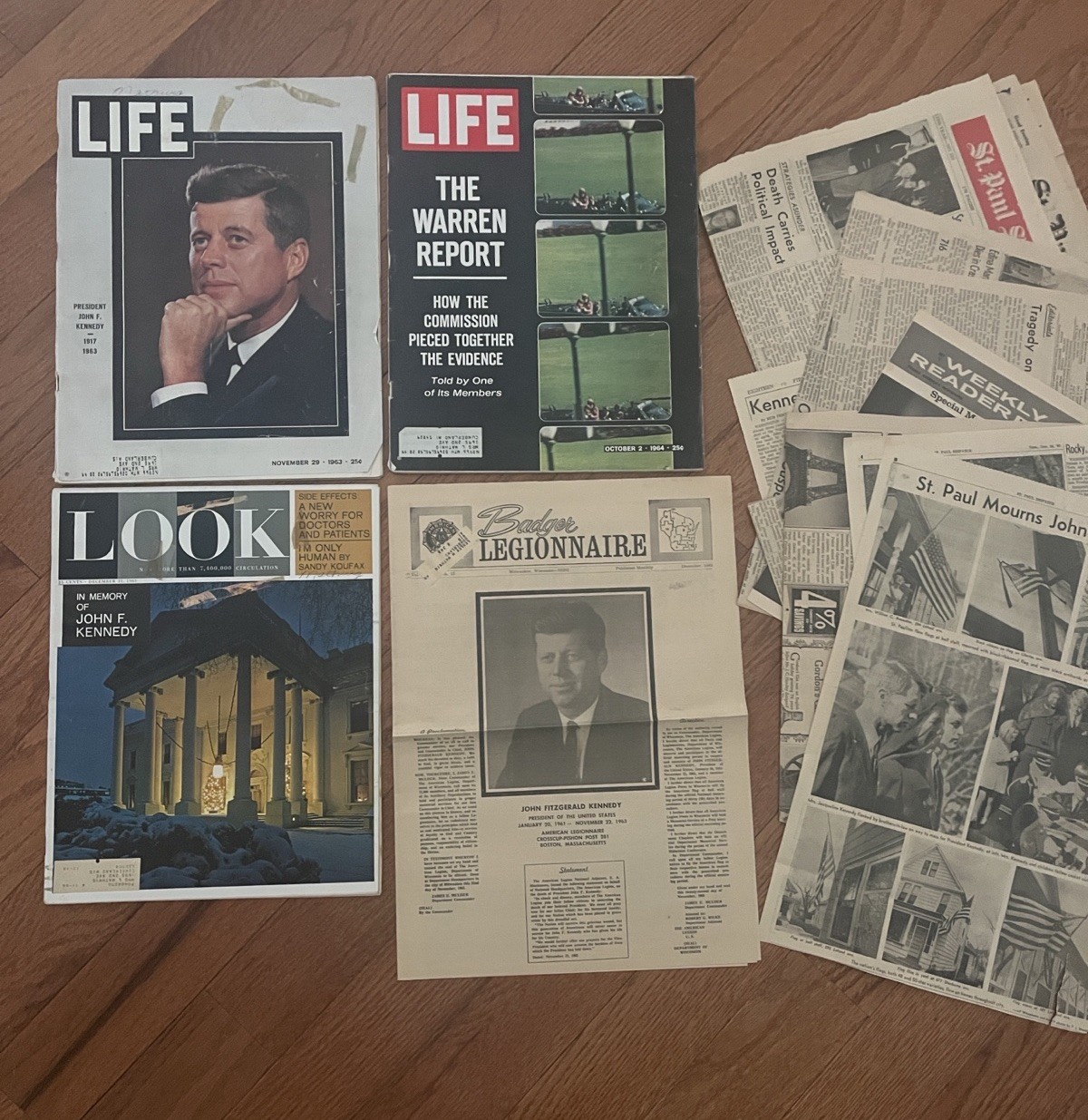 Vtg LOOK, LIFE Magazine, Newspaper Clippings JFK Kennedy Assassination 1963 1964