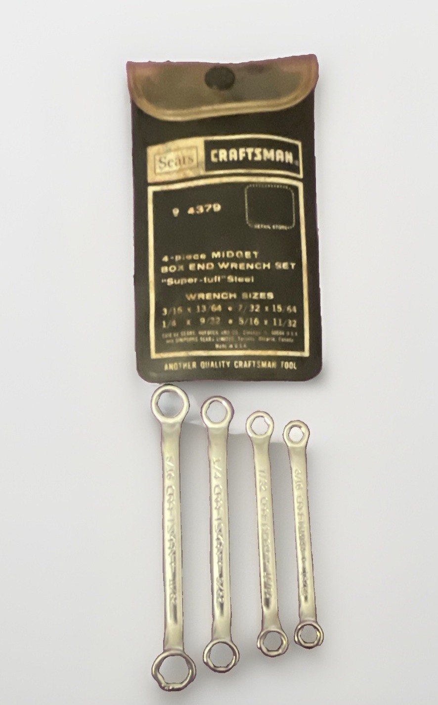Vintage Craftsman 4379 4-Pc Midget Box End Wrench Set SAE USA w/Pouch