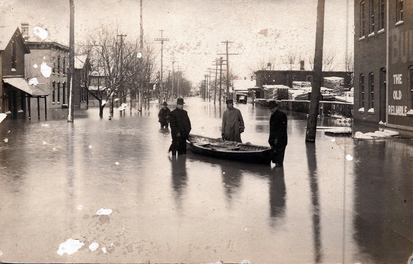 1913 Fort Wayne Indiana Flood Superior St Rescue Boat RPPC Postcard