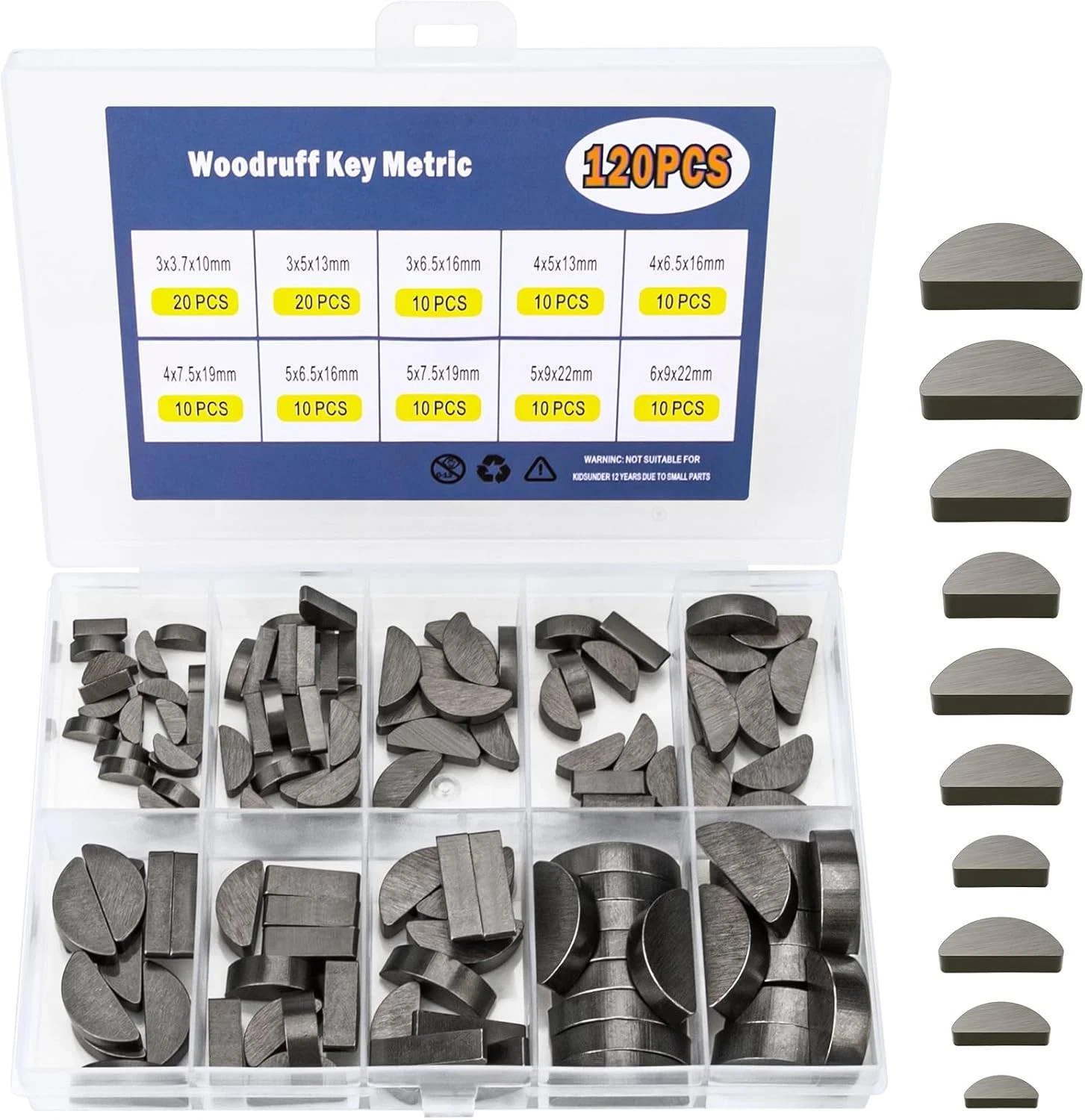 120pcs Woodruff Key Assortment Kit Half Moon Keyway Shaft Flywheel Keys