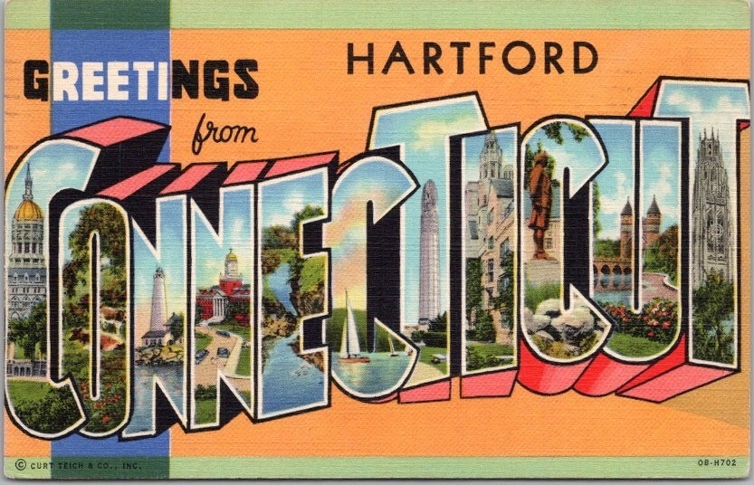 Hartford, CONNECTICUT Large Letter Postcard Multi-View / Curteich Linen 1941