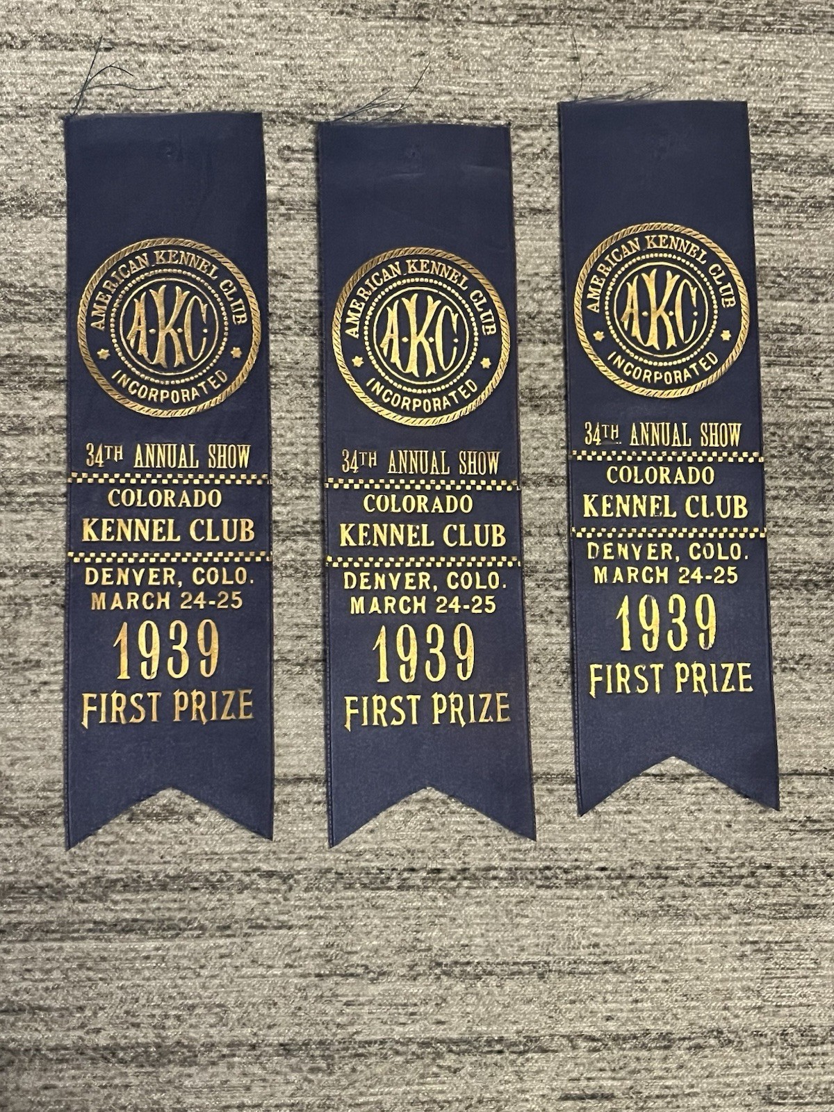 Vintage 1939 AKC First Prize Dog Show Ribbon Lot - Colorado Kennel Club Denver