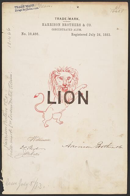 Photo:Harrison Brothers Co Lion Brand Concentrated Alum Trade Mark 1883