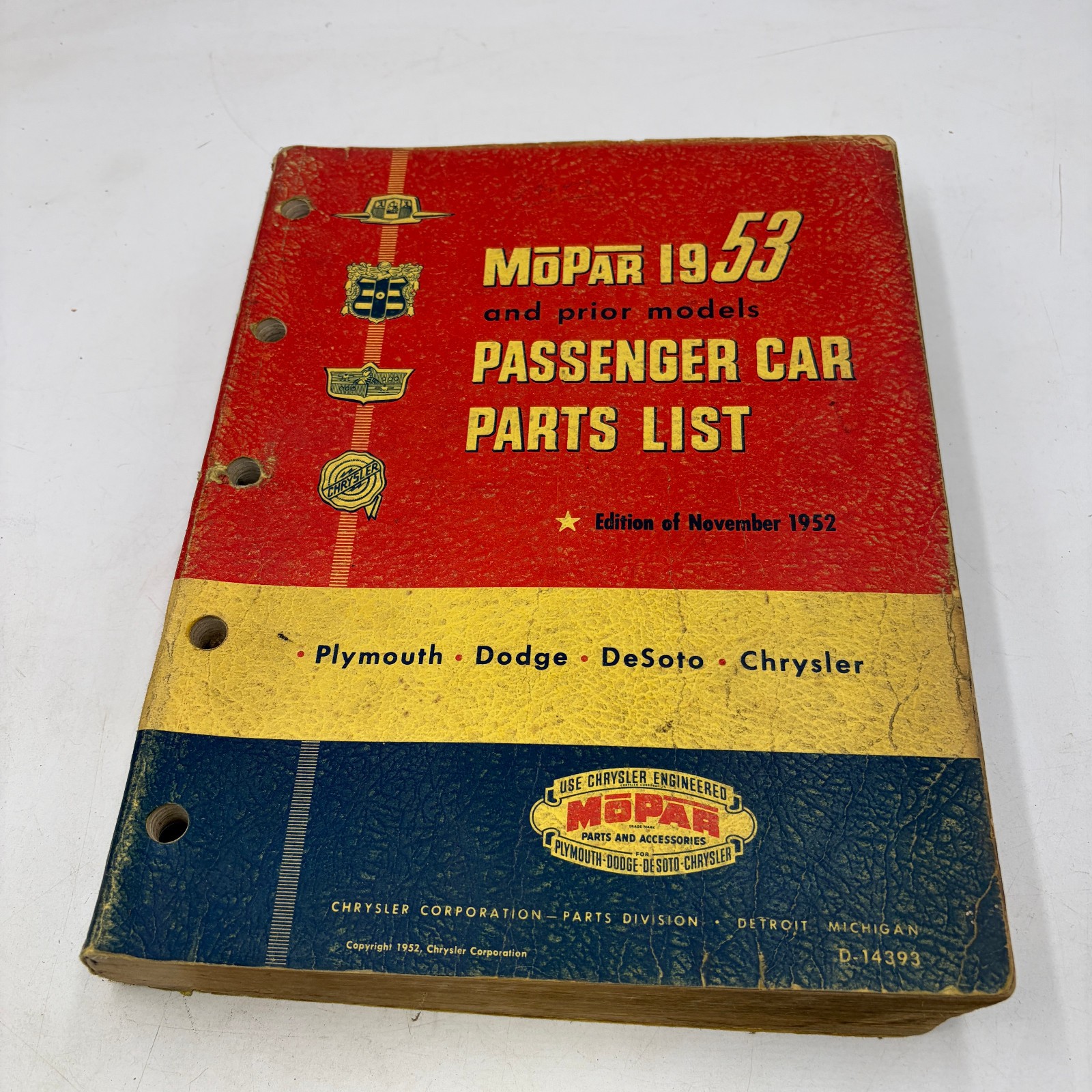 MOPAR 1953 Passenger Car Parts List - Chrysler - Plymouth Dodge DeSoto Chrysler