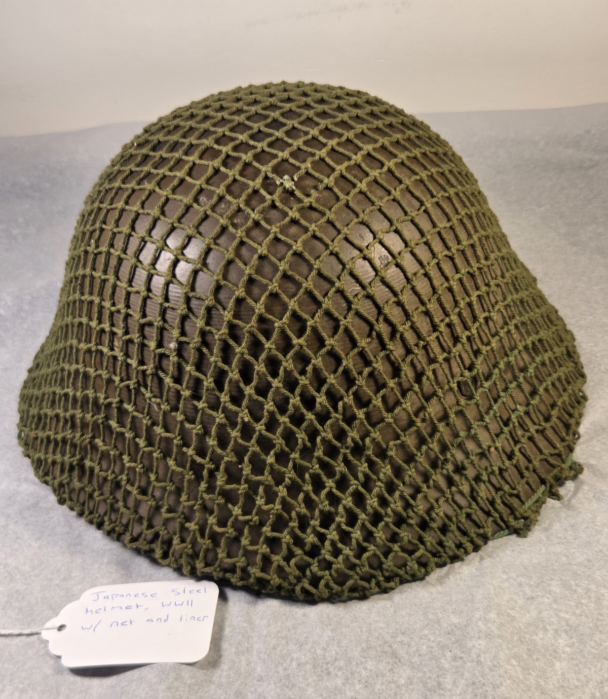 WWII Japanese Helmet Type 90 Civil Defense Kanji Inscribed British Liner & Net