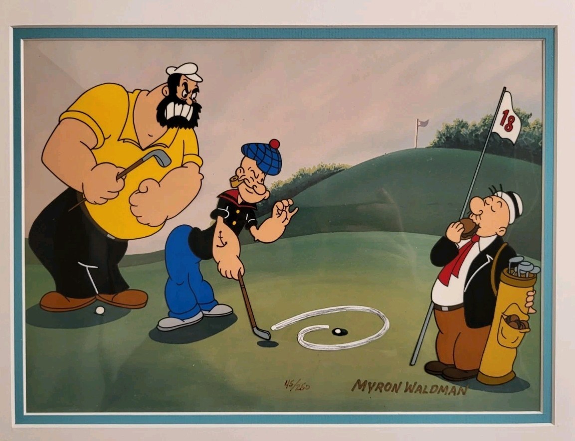 Myron Waldman One Putt Popeye Hand Painted Signed Animation Golf Cel #45/250