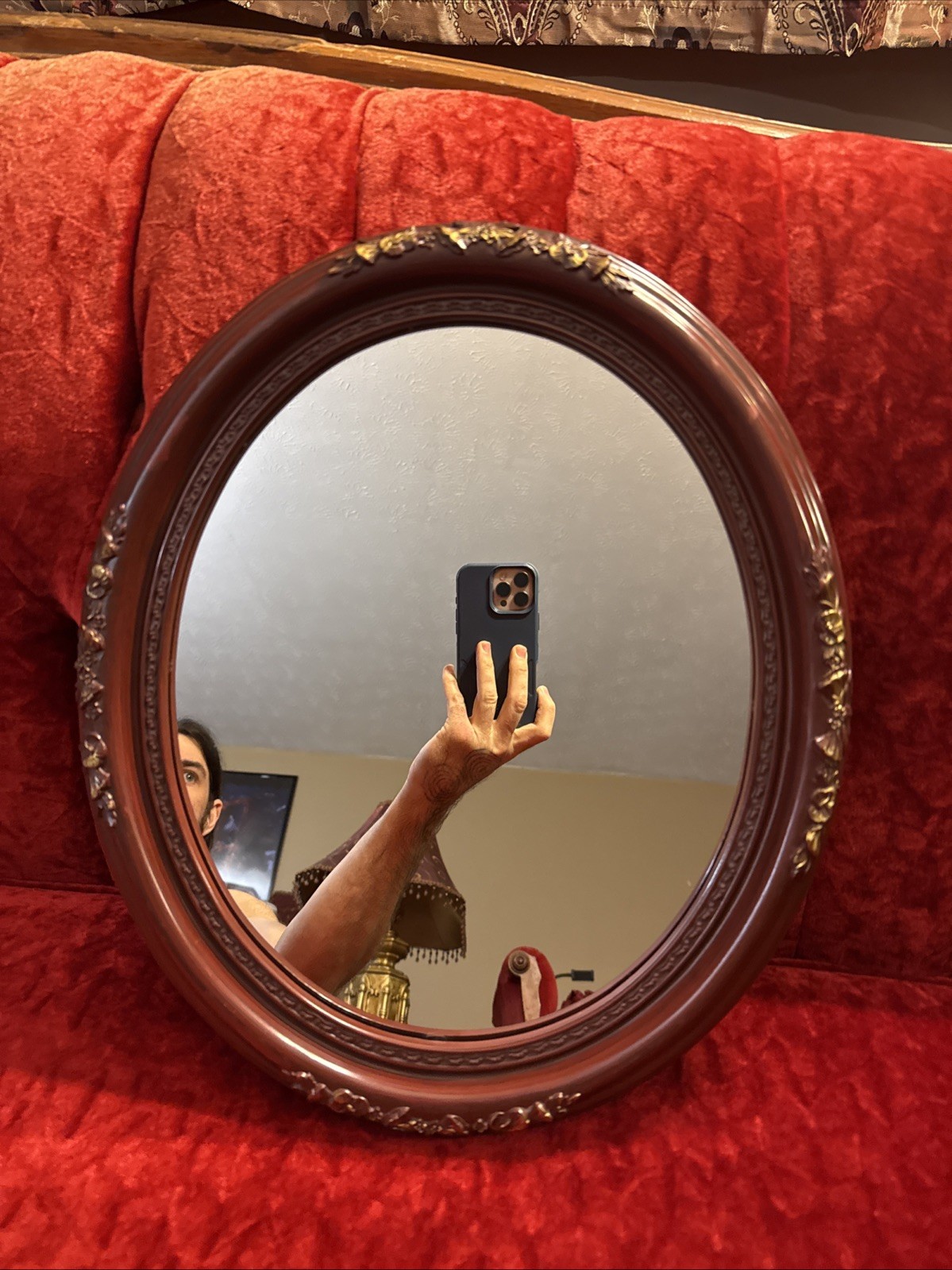 Vintage Oval Victorian MCM Homco Mirror Wall Accent Decor Resin Frame 18”x 15”