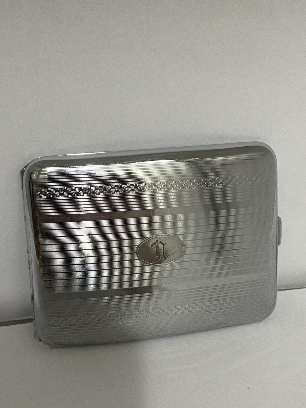 Vintage EAM Silver plated Metal Pocket Cigarette Case Monogram N Made In USA
