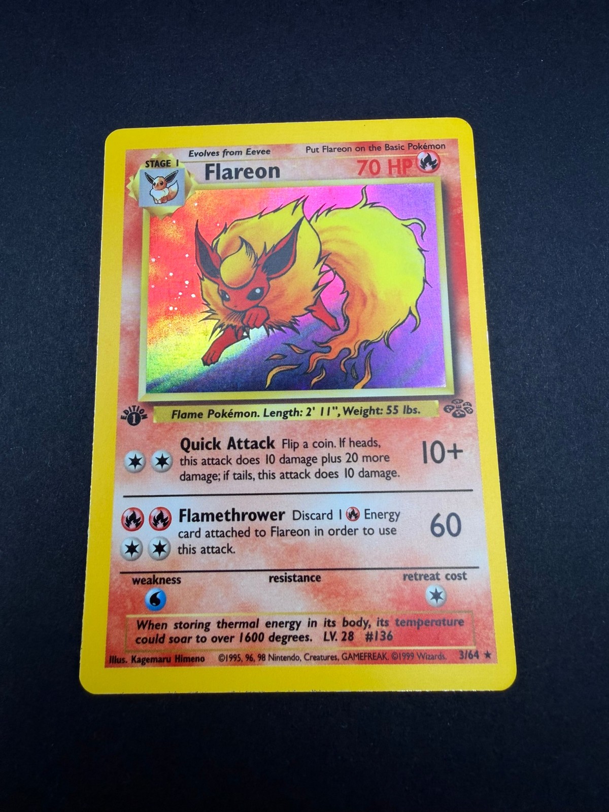Flareon (1st Edition) 3/64 Holo Pokemon Jungle 1999 Wotc Vintage