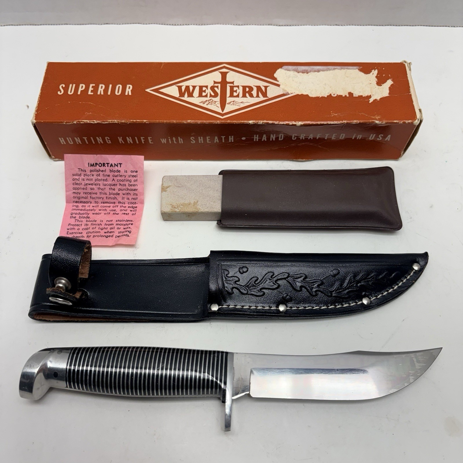 Vtg Western F66 Black Beauty Hunting Knife & Sheath 4\
