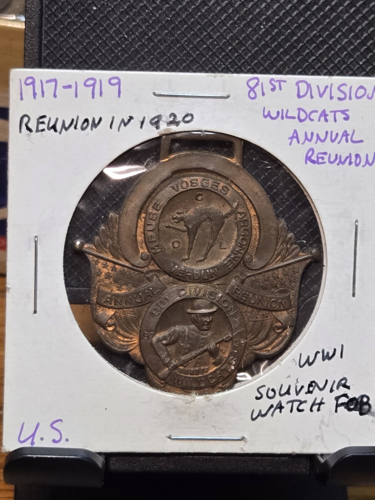 Nicest World War 1 1917-19 81st Div. Wildcats Annual Reunion watch fob.