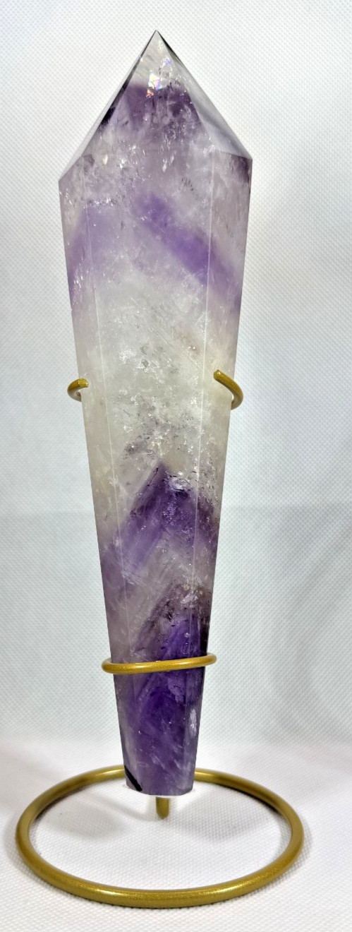 CHEVRON AMETHYST WAND - PERFECT POINT - PHANTOMS - UNBLEMISHED POLISHED SURFACE