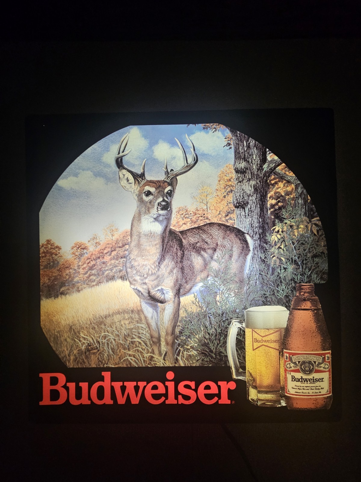 Vintage Budweiser Deer Buck Hunting Light Up Beer Sign 18x18” - Excellent