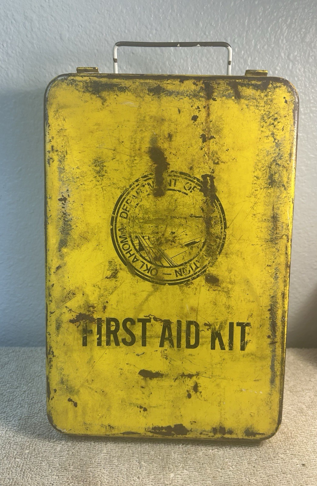 Vintage Oklahoma DOT Metal First Aid Kit ODOT State Highway Sign Box 1970s Full