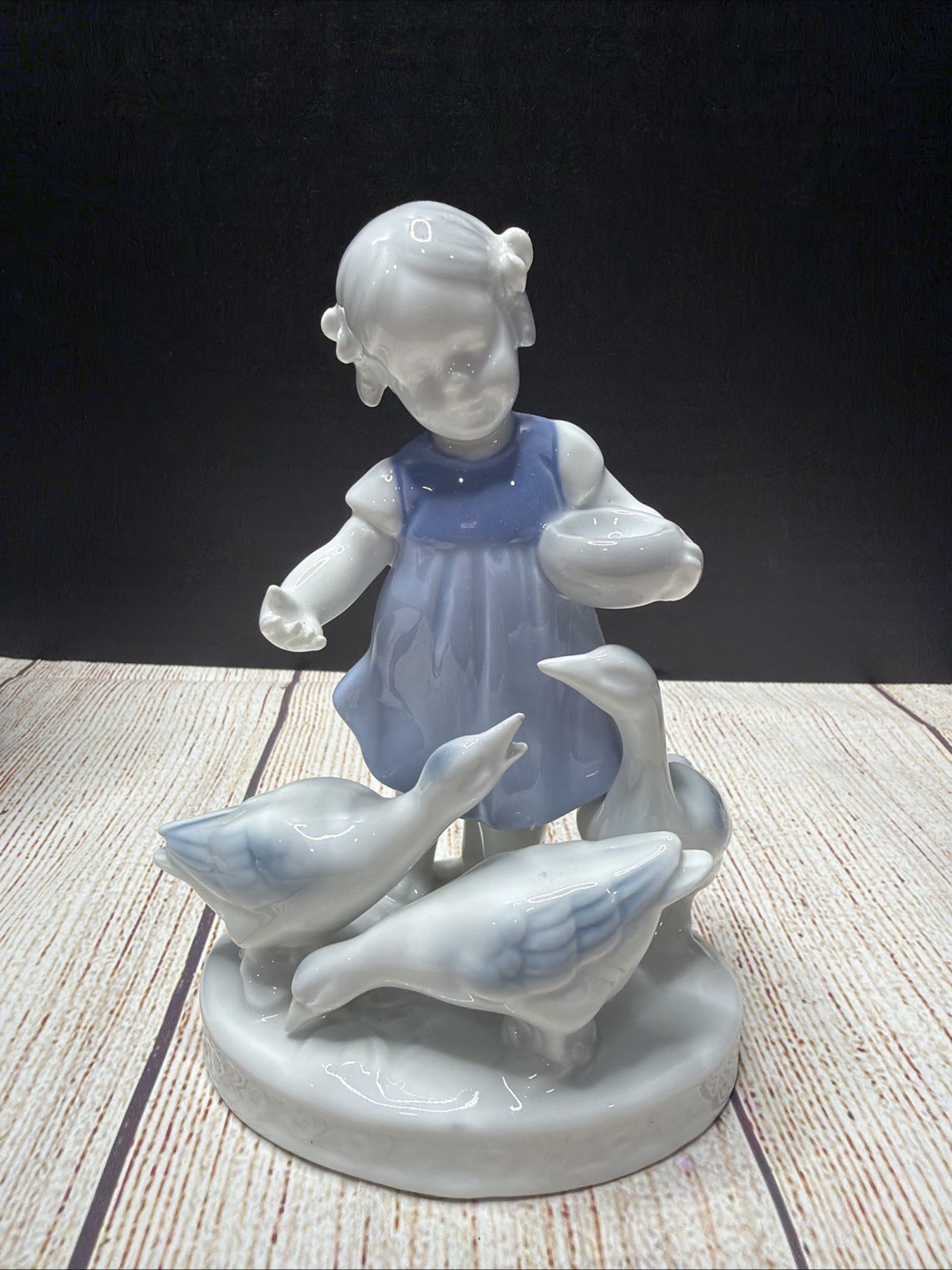Gerold Porzellan Girl Feeding Geese #5245 Porcelain Figurine Bavaria W. Germany