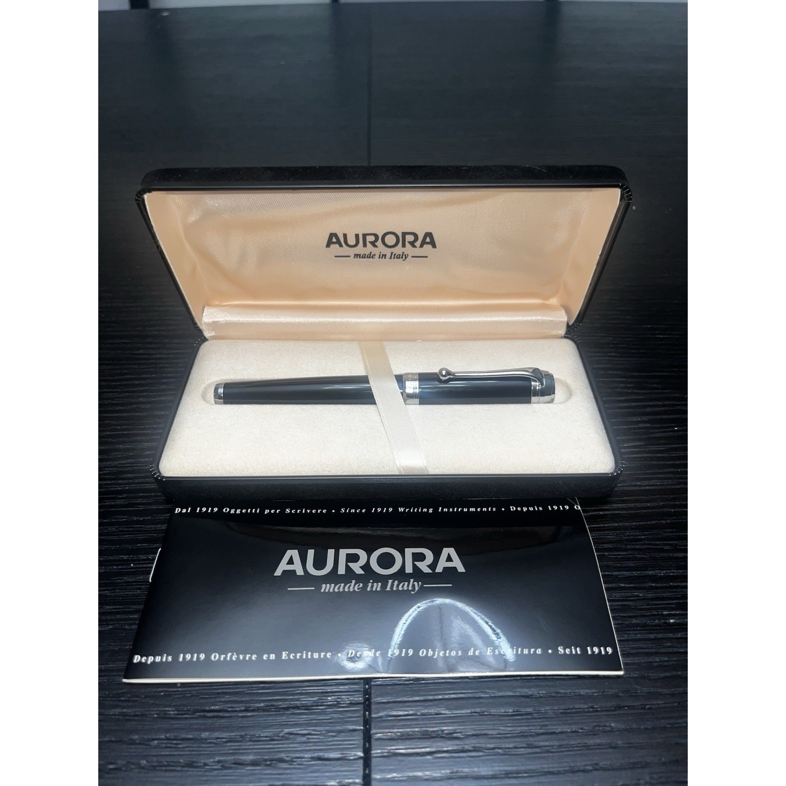 Aurora Talentum Classic Rollerball Pen - Black With Chrome Trim  in Box D71N