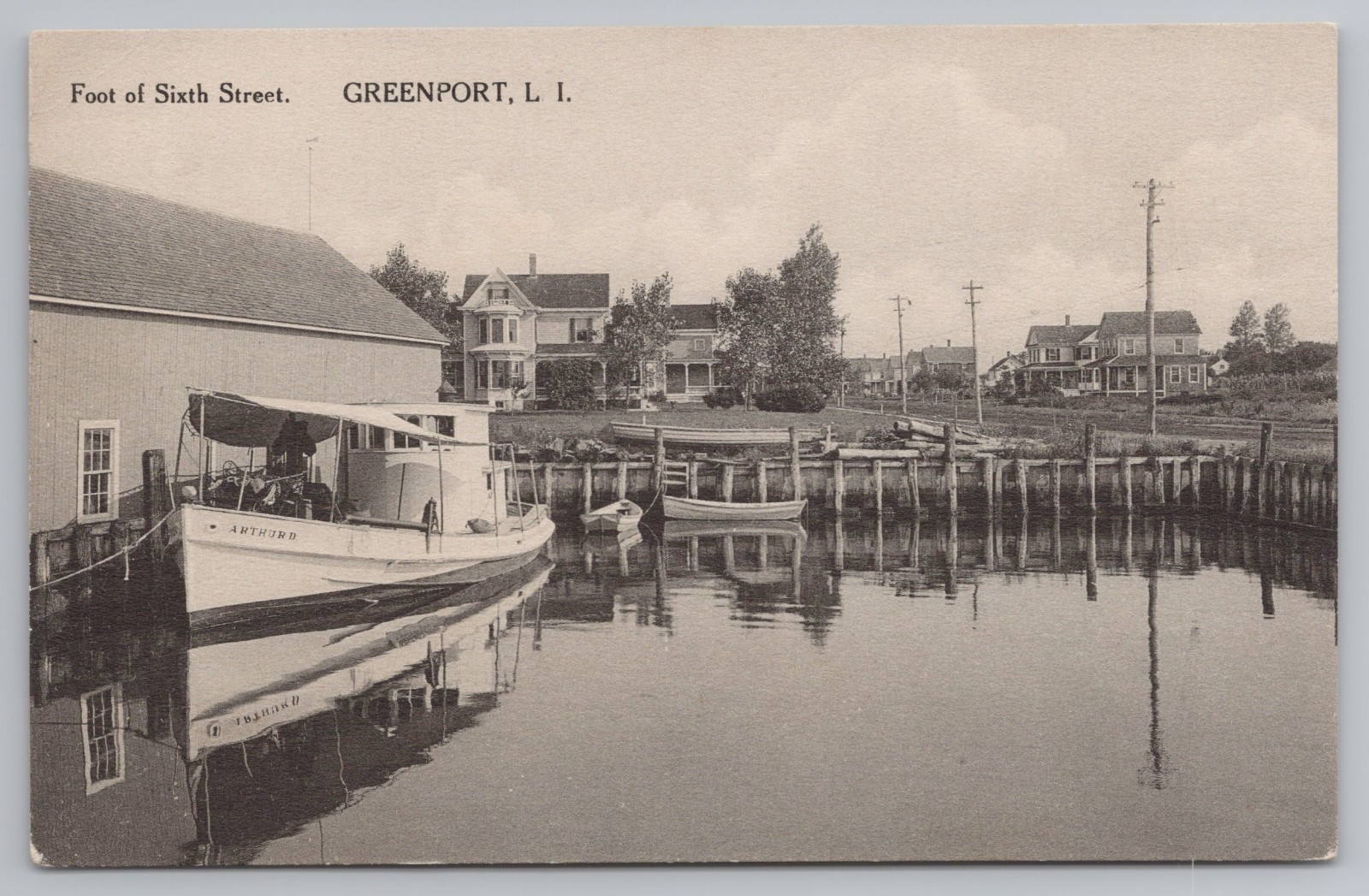 Foot of Sixth Street Greenport Harbor Scene Long Island Postcard Vintage