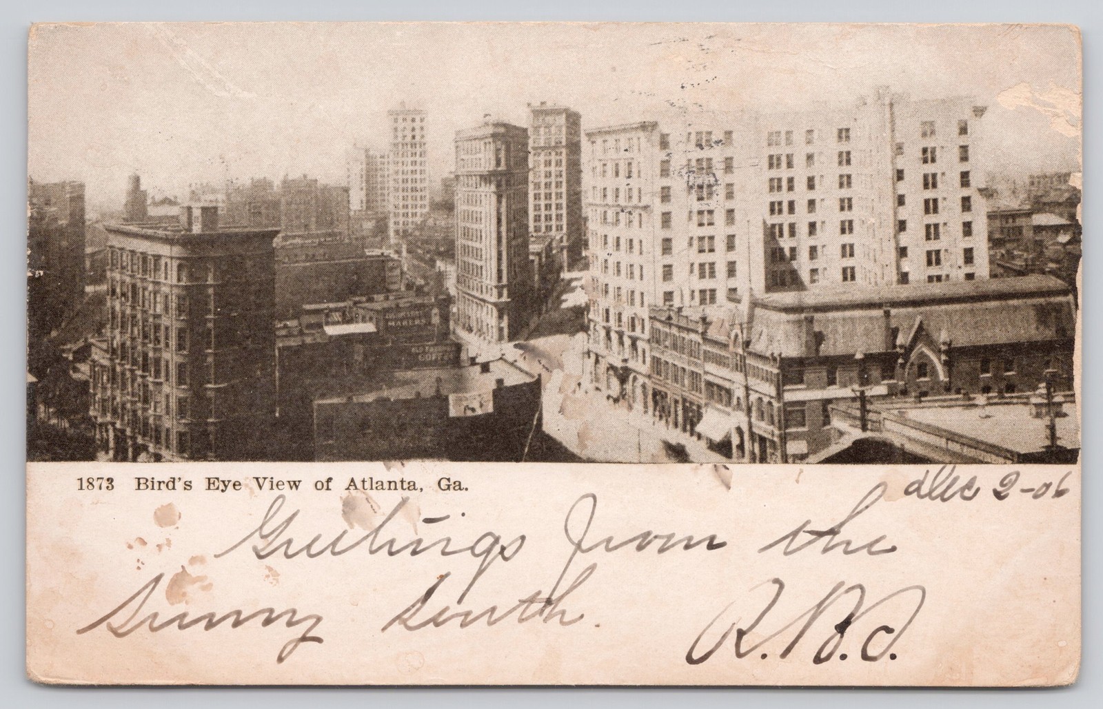 Atlanta GA Bird's Eye View Downtown Skyscrapers 1906 Postmark Postcard