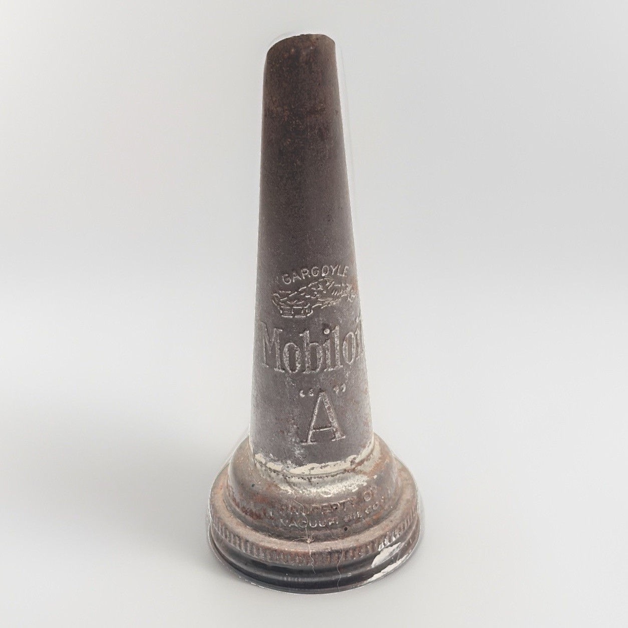 Antique Gargoyle Mobiloil A Oil Bottle Metal Spout Vacuum Oil Co Pat 1919 5.5\