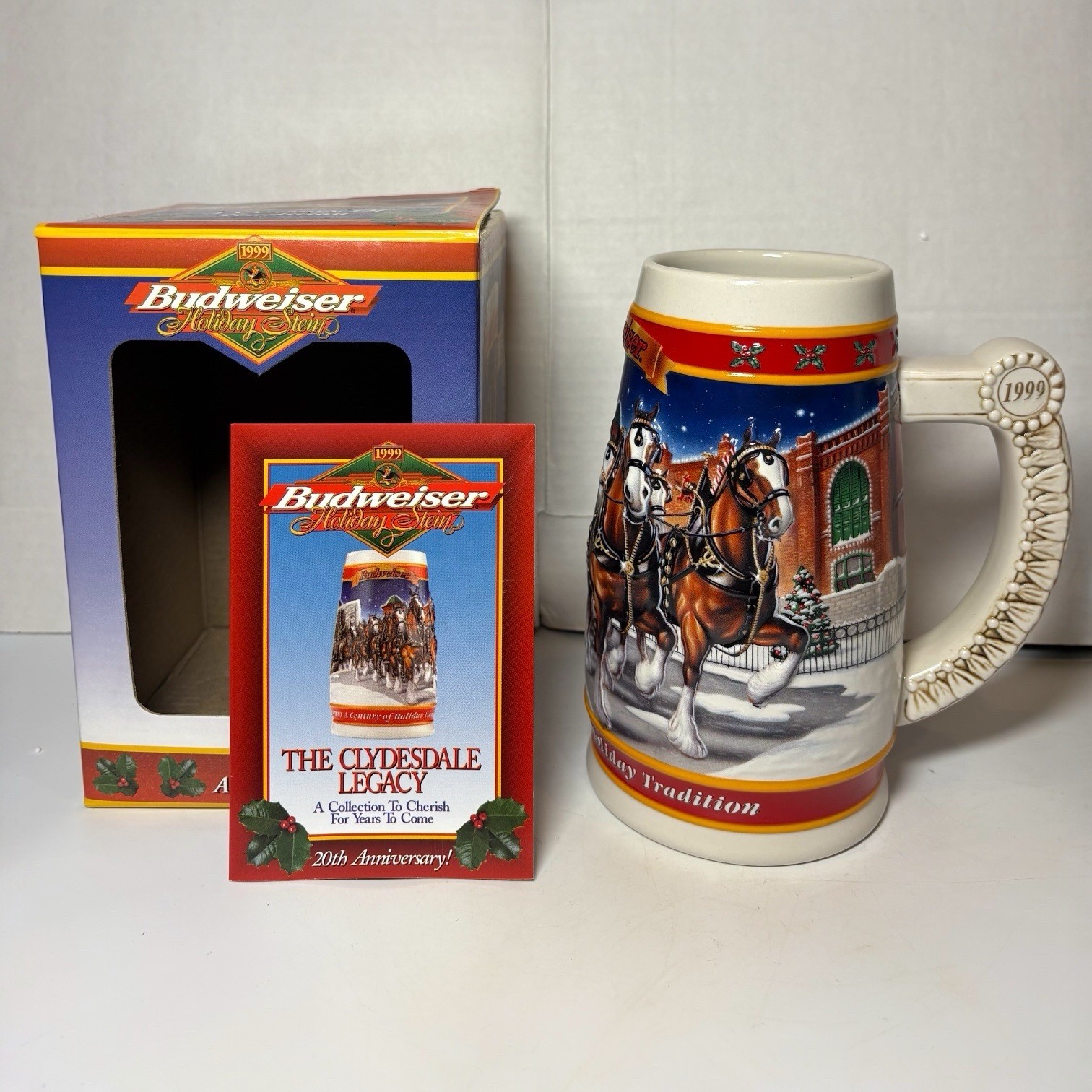 Budweiser Holiday Stein 1999 20th Anniversary Collectible Beer Mug With Box