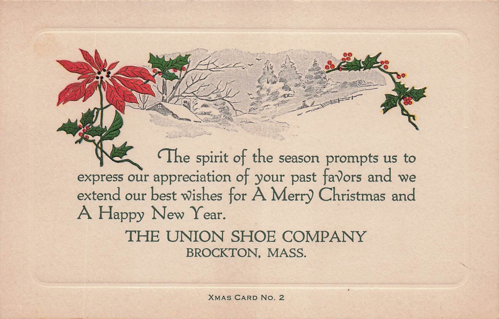 Brockton MA Massachusetts The Union Shue Company Christmas Card Vtg Postcard 17A