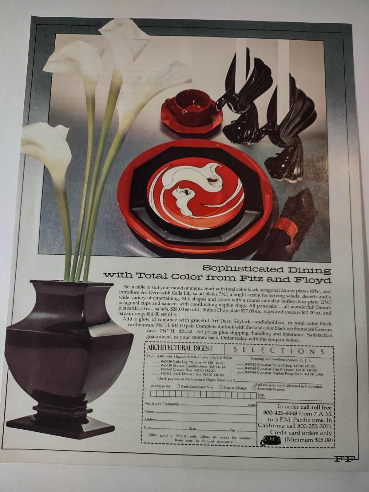 Fitz and Floyd Architectural Digest Dinnerware Vintage Print Advertisement