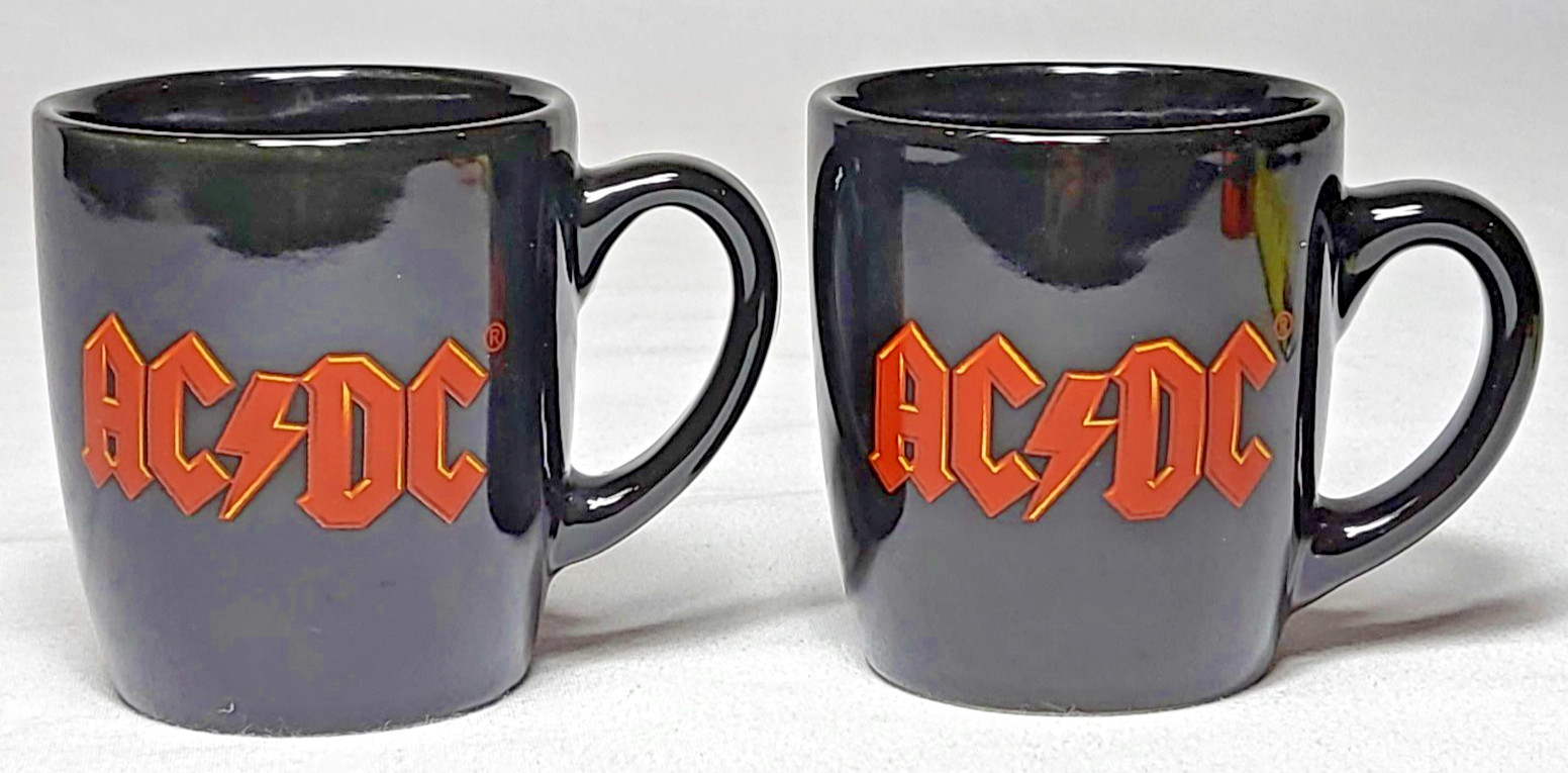 AC/DC Highway To Hell 4oz Mini Mugs Espresso Cappuccino Cups Set 2 Black Ceramic