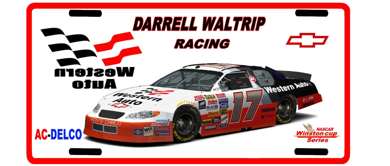 Vintage looking WESTERN AUTO Racing Team DARRELL WALTRIP License Plate 17 1980s 
