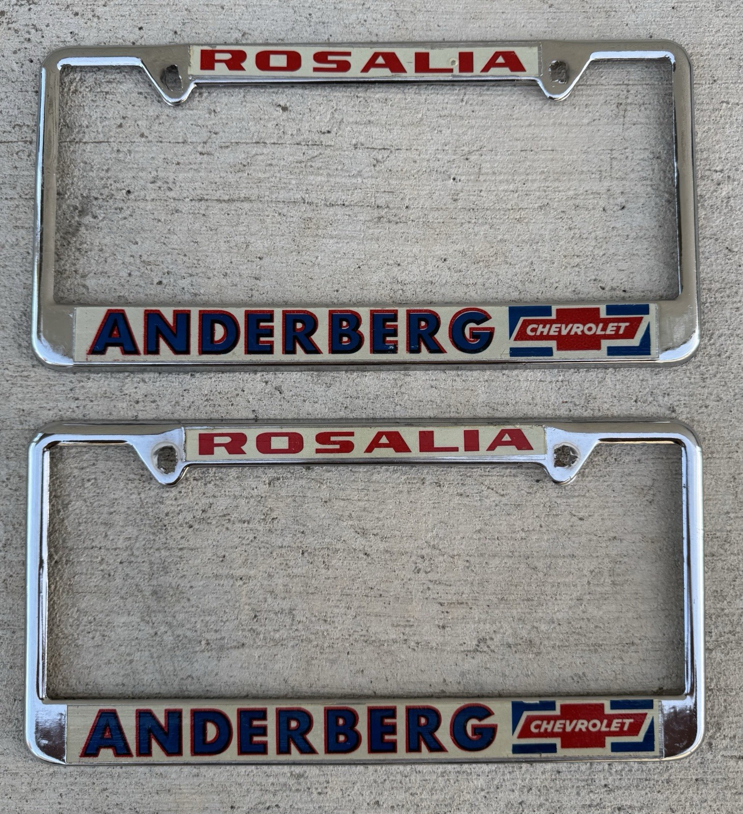 Vtg Rosalia Washington Anderberg Chevrolet Chevy Bowtie Dealership License Plate